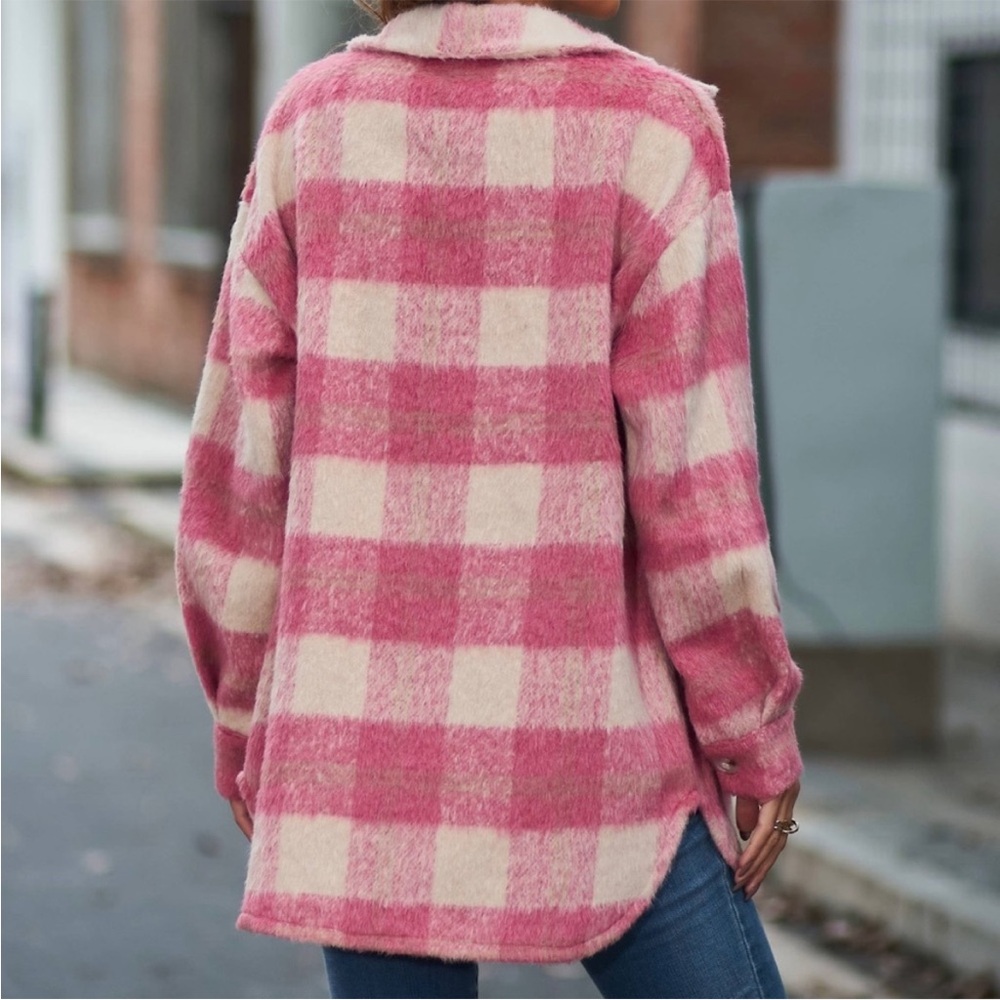 Pink Buffalo Plaid Fuzzy Shacket - Picture 4 of 4